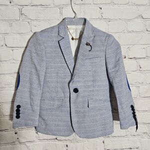 Elie Balleh Size Boys Medium 4-5 Suit Jacket Blazer Cotton Blend Light Blue